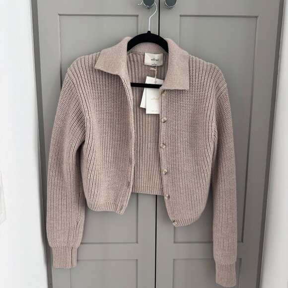 NEW Aritzia Wilfred Merino Wool Cropped Cardigan - S - Taupe - Picture 1 of 3